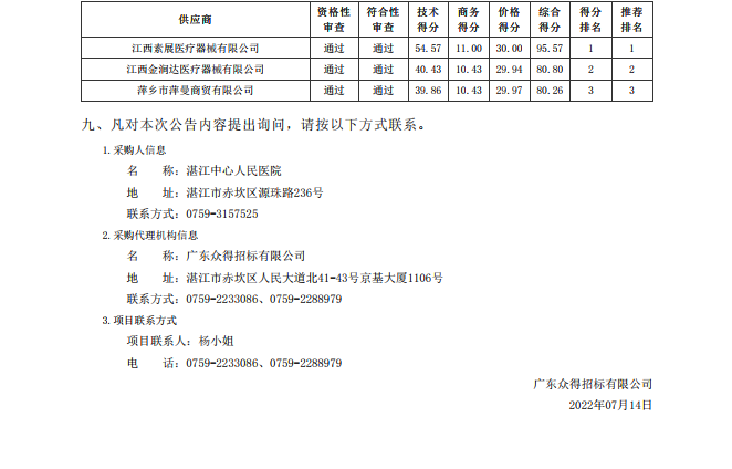 湛江中心人民醫(yī)院醫(yī)療設(shè)備采購項目【項目編號：ZDZJ22-Z18021】包1結(jié)果公告(圖2)